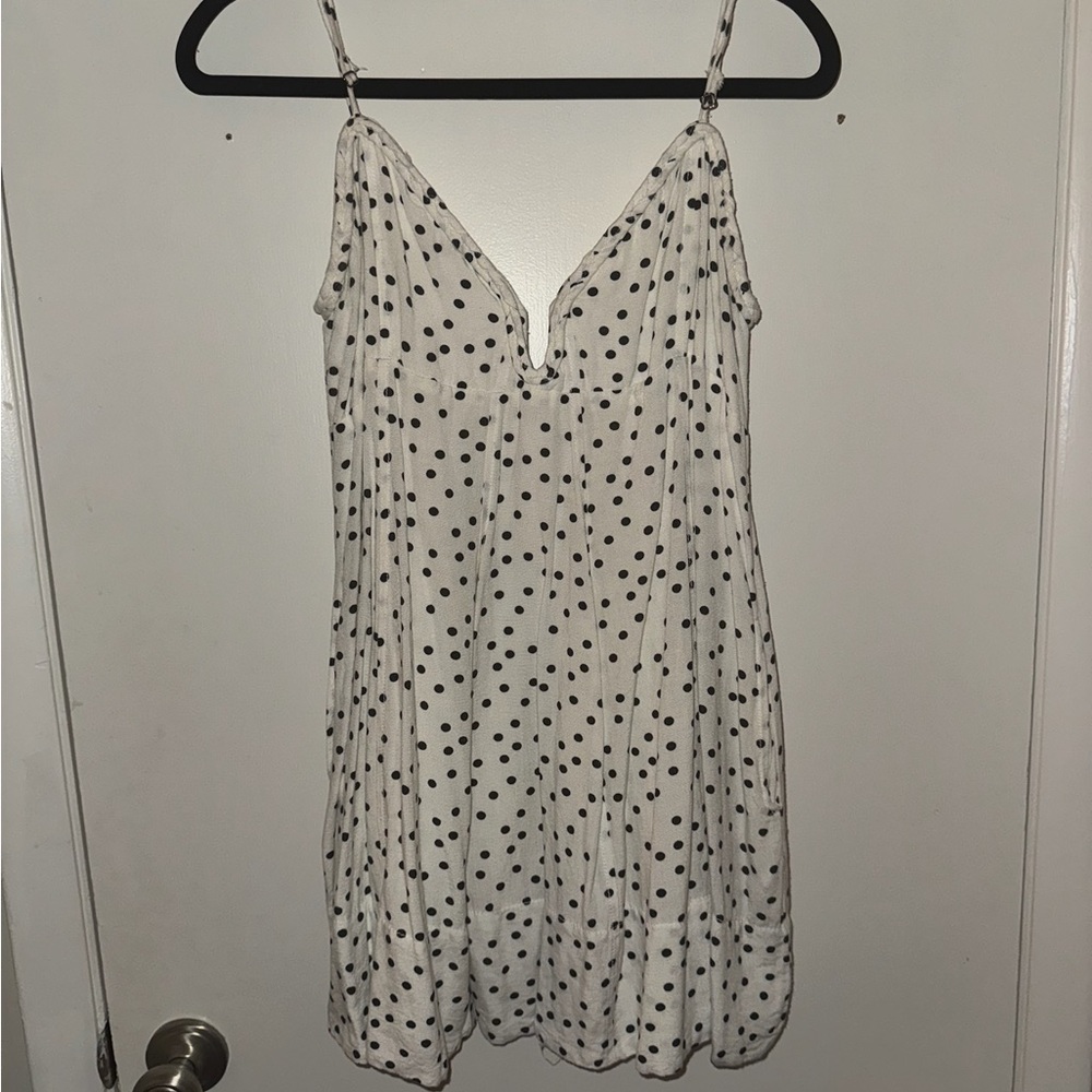 Free People White and Black Polka Dot Mini Dress